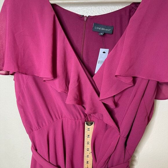 Lane Bryant Dress Womens 22 Maroon V-Neck Ruffled Sleeveless Solid - Picture 7 of 13